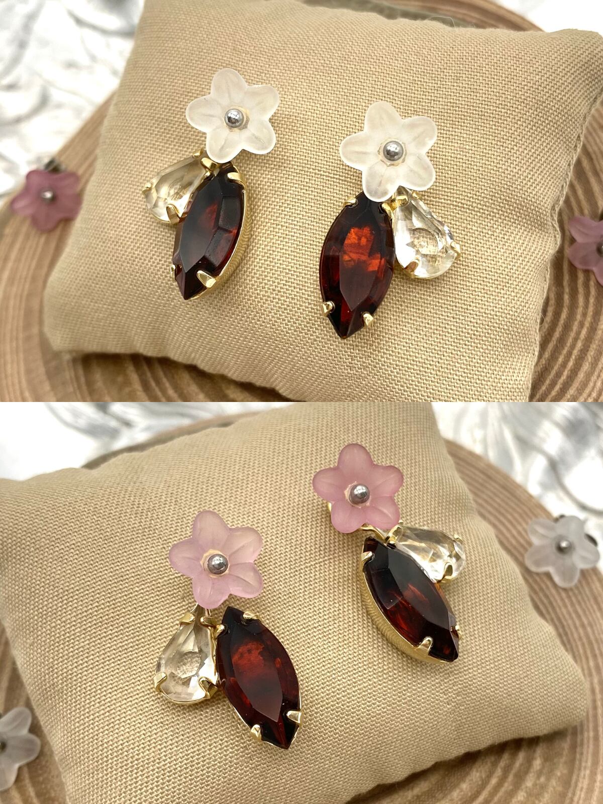 Miette pierced earrings | coffee brown × clear