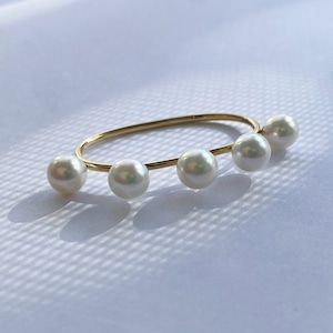 K18YG Akoya Pearls on Double Finger Ring