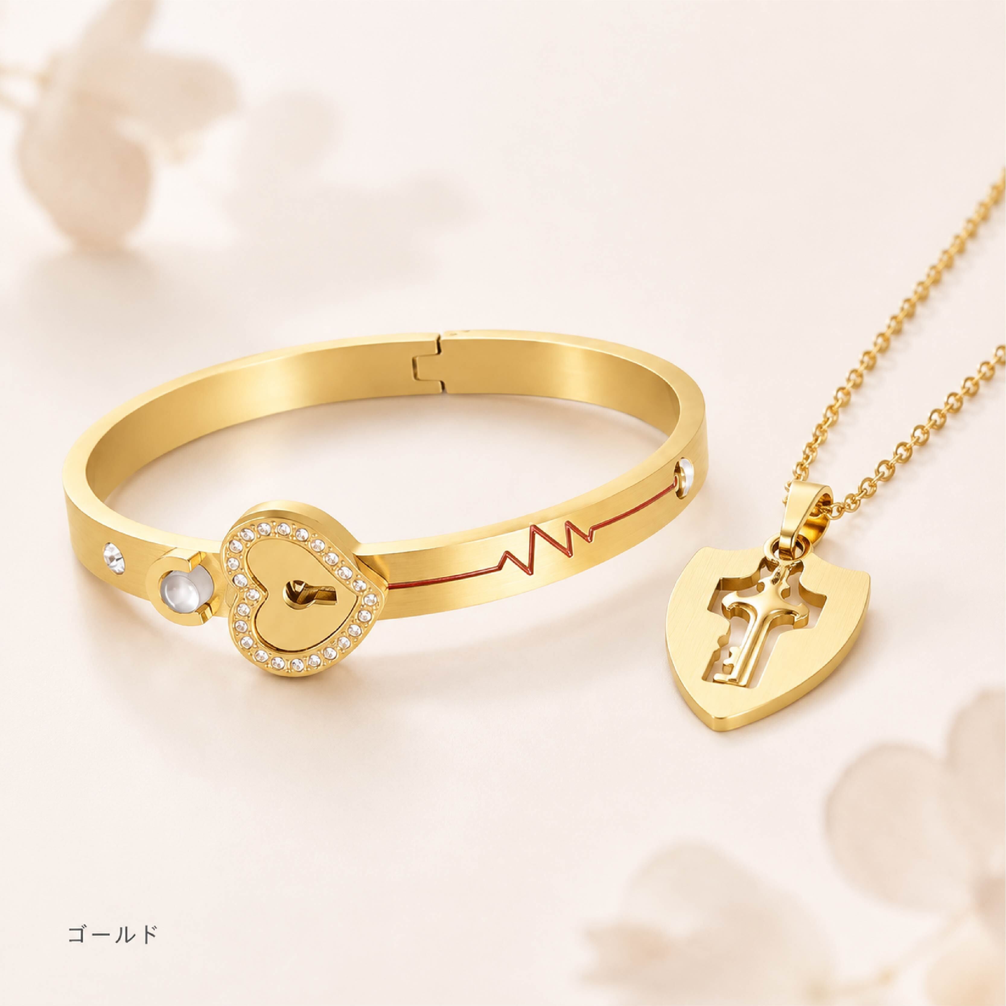 HY 189 . ペアアクセサリー 鍵のネックレス＆ハートブレスレット 恋人