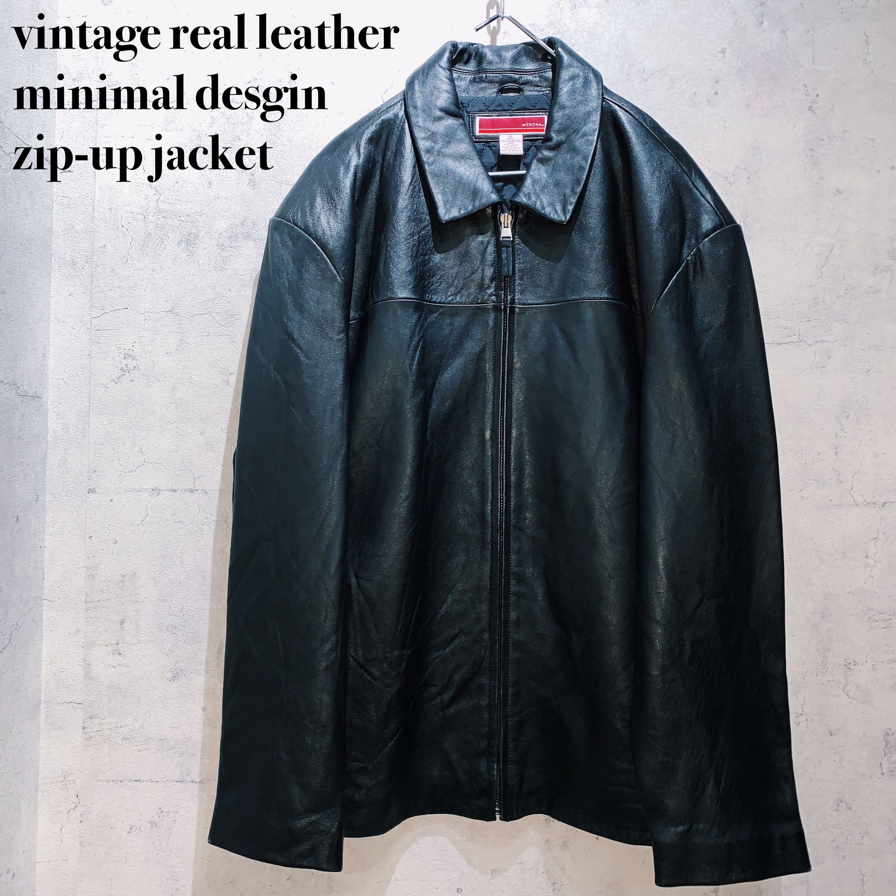vintage real leather minimal desgin zip-up jacket | ayne powered by BASE