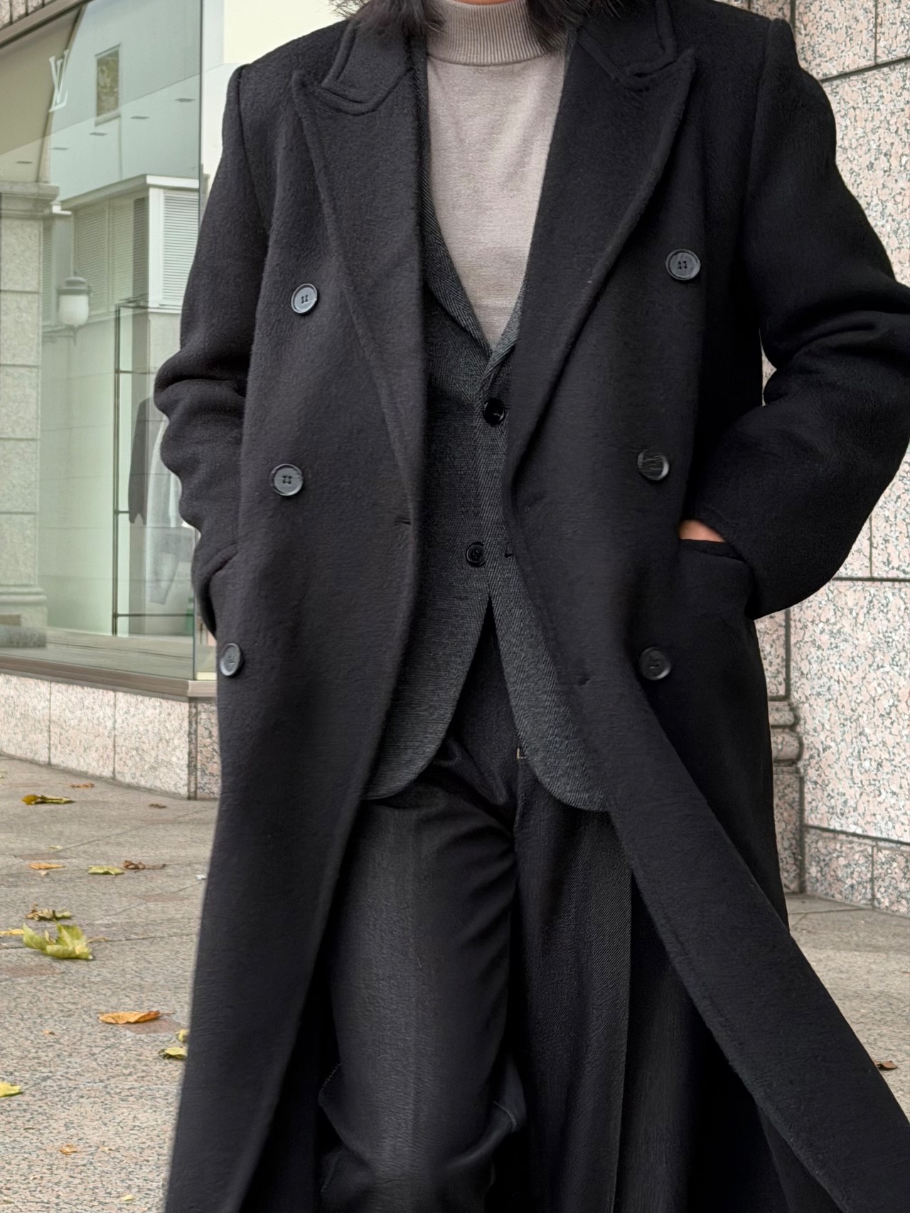 【縦長端正】ウール100%ロングチェスターコート