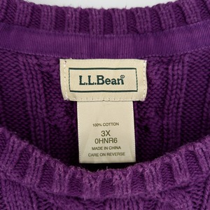 エルエルビーン　クルーネック　ケーブル編み　ニット　セーター　無地　アラン　紫