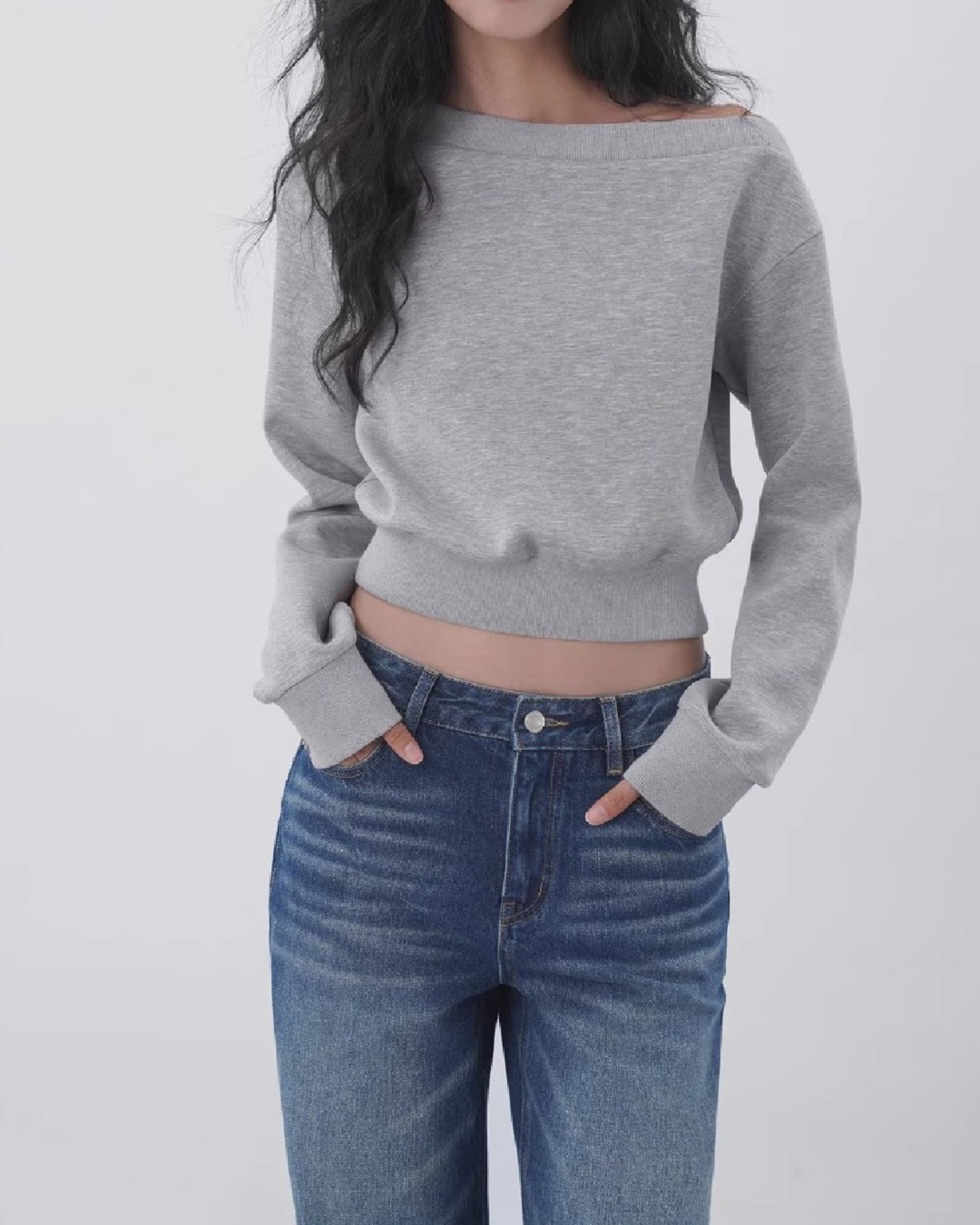 ワンショルダー 長袖 クロップド丈 スウェット 2color A0838 - 7