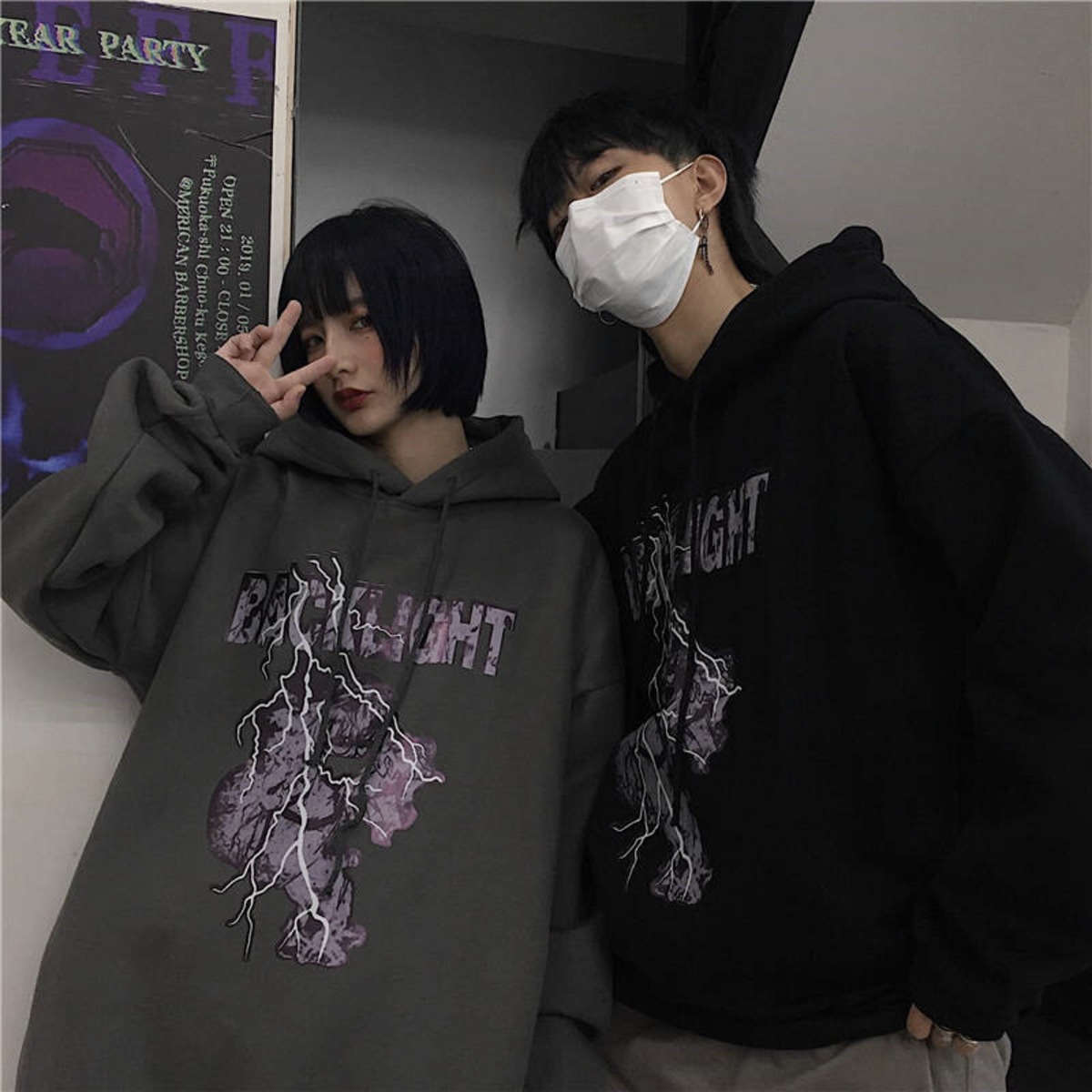 サブカルチャーダークルーズフード付きトップス
