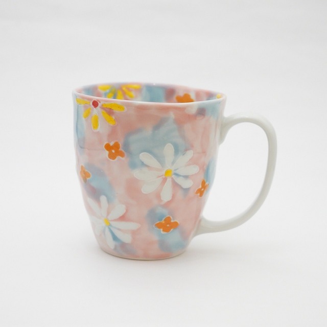 【大新窯】波佐見焼　コスモス　マグカップ　ピンク