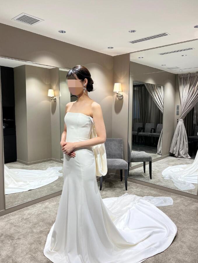 レディースソフトマーメイド　ウエディングドレス　豪華なバックリボン　結婚式/披露宴