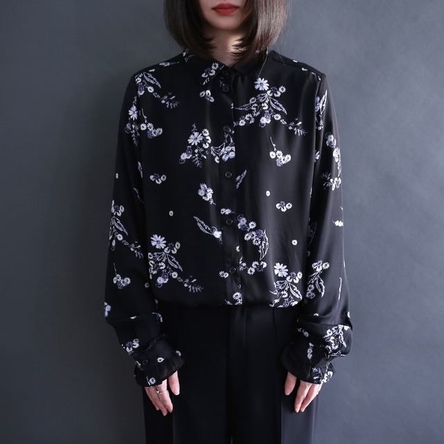 snow flower pattern l/s black mode shirt