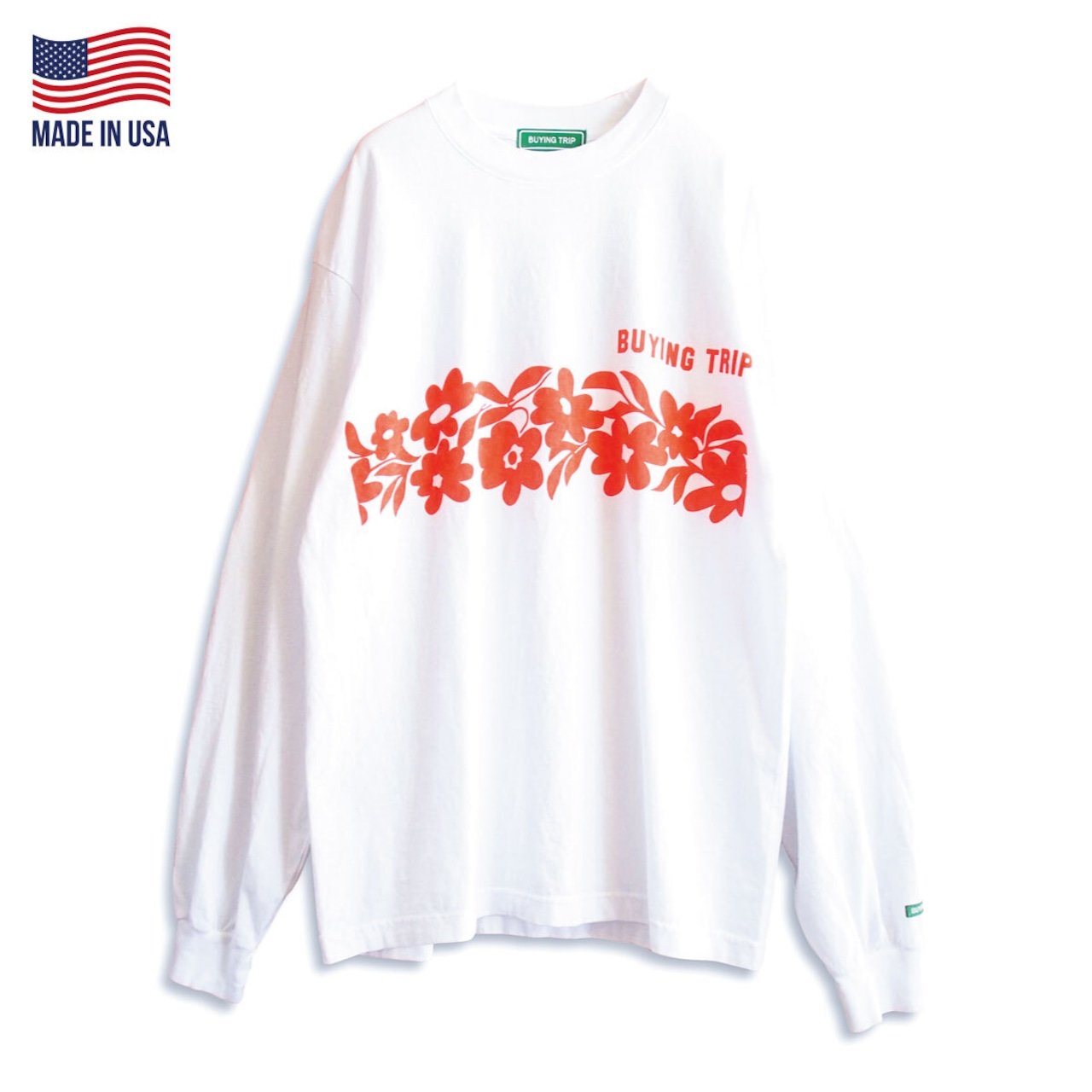 【BUYING TRIP】"Flower" Garment Dye Long Sleeve T-shirt (WHITE)