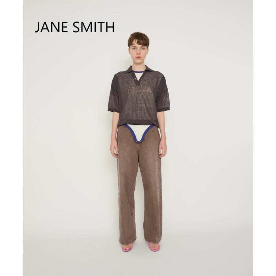 JANE SMITH/ジェーンスミス・16G Linen Nylon Sheer Knit Polo Shirt