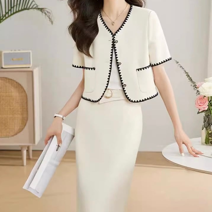 半袖トップス+スカート 上品2点セット ◆2col YH9405