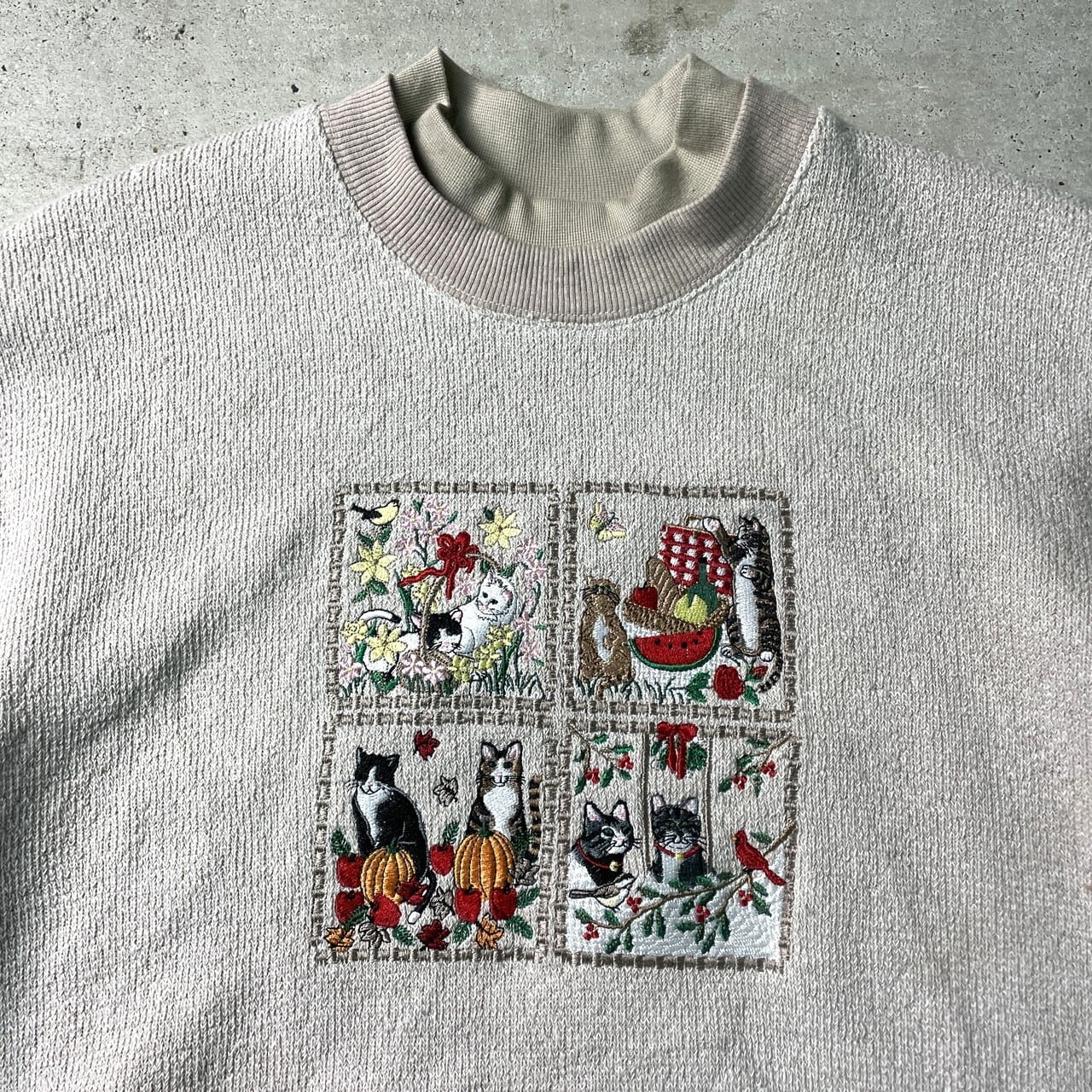 90s vintage 猫刺繍　グレー　スウェット　sweat ヴィンテージ