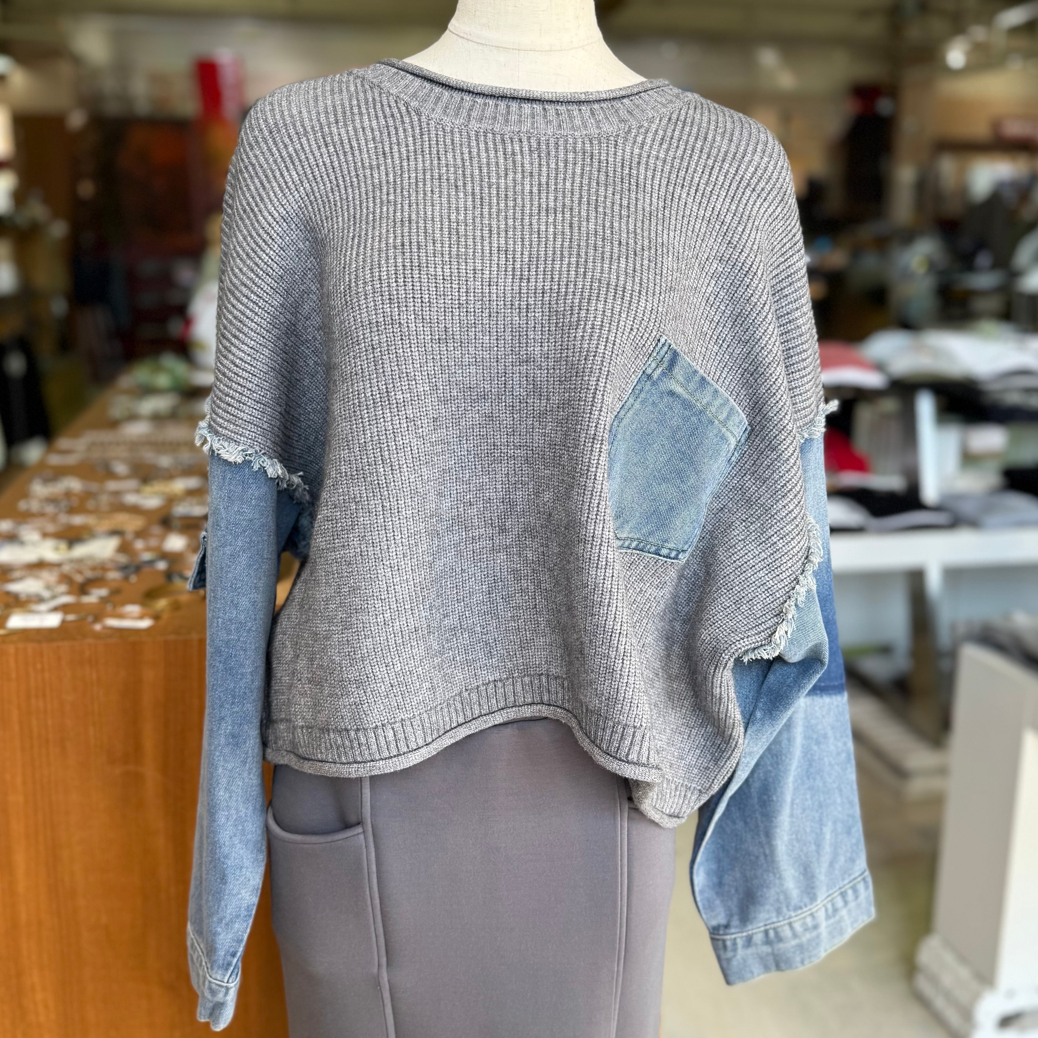 MICALLE MICALLE ミカーレミカーレ デニムドッキングクルーネックプル