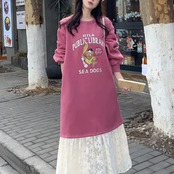 Patchwork Long Sweatshirt Dress 5003