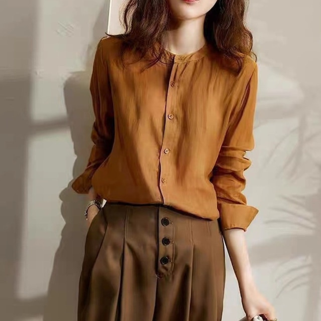 レトロデザインラウンドネックシングルブレストシャツ　BM1231