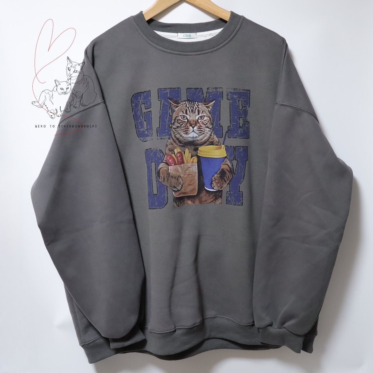 キジトラマニア めっちゃかわいいキジトラさんのプリント プルオーバー トレーナー チャコール