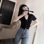 Short-Sleeve V-Neck Cropped Cardigan