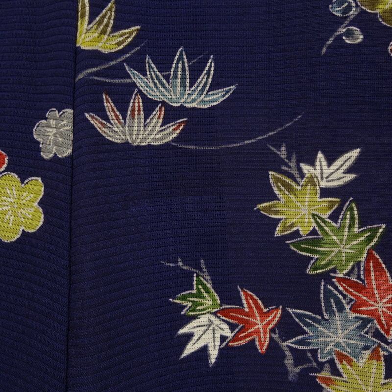 夏着物 紺桔梗色に草花と蝶 | アンティーク・リサイクルきもの ひとひら