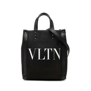 ヴァレンチノ ロックスタッズ ハンドバッグ ショルダーバッグ 2WAY VLTN ブラック ホワイト キャンバス レザー レディース Valentino 【中古】