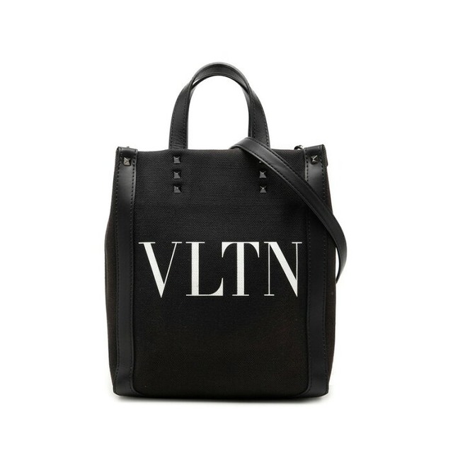 ヴァレンチノ ロックスタッズ ハンドバッグ ショルダーバッグ 2WAY VLTN ブラック ホワイト キャンバス レザー レディース Valentino 【中古】
