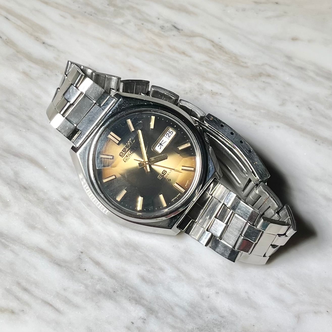 vintage seiko gradation dial automatic watch with cut glass " seiko 5 actus " | NOIR ONLINE