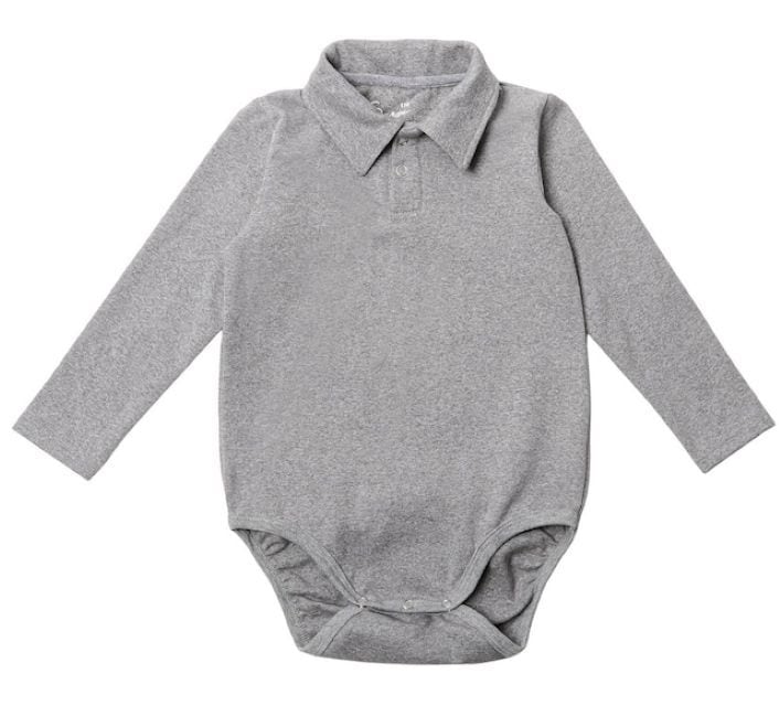 発達がゆっくりなキッズ向け 大きめロンパース 長そで えり付き グレー