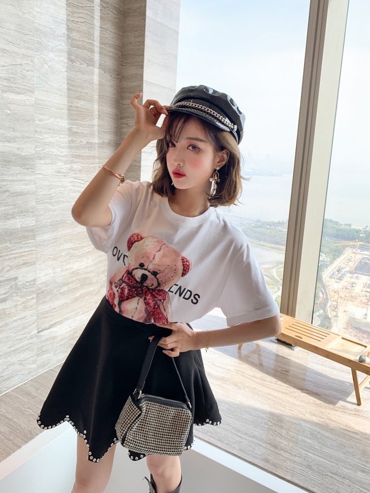 セットアップ】【2カラー】Tシャツ ブラック ホワイト 白 黒 クマ