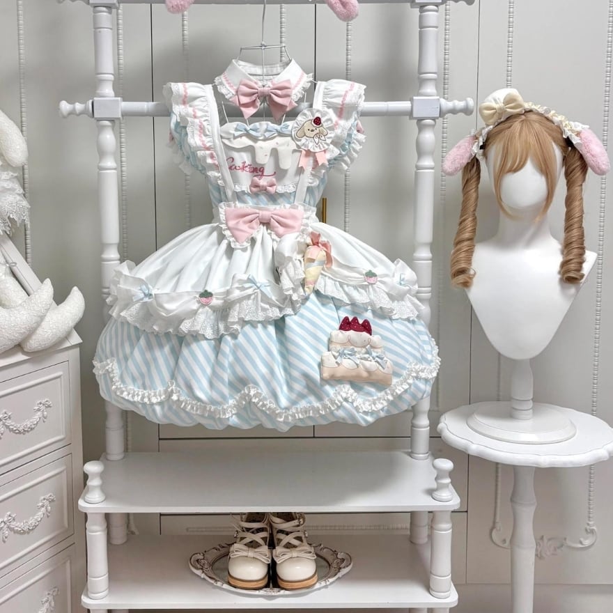 ロリータファッション メイドロリ ケーキモチーフJSK バックリボン付き