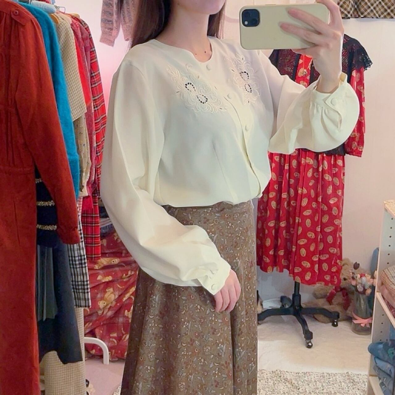 ribbon botanical embroidery blouse