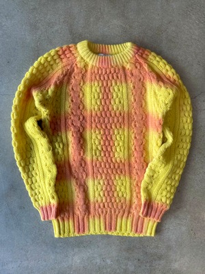 MODESTY INDUSTRY. Hand Dye Fisherman Sweater. Check Pattern