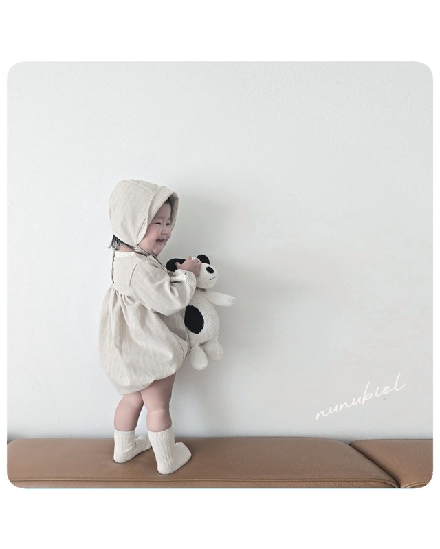 残り2点 即納⌇70,90cm ストライプ ロンパース ボンネット セット