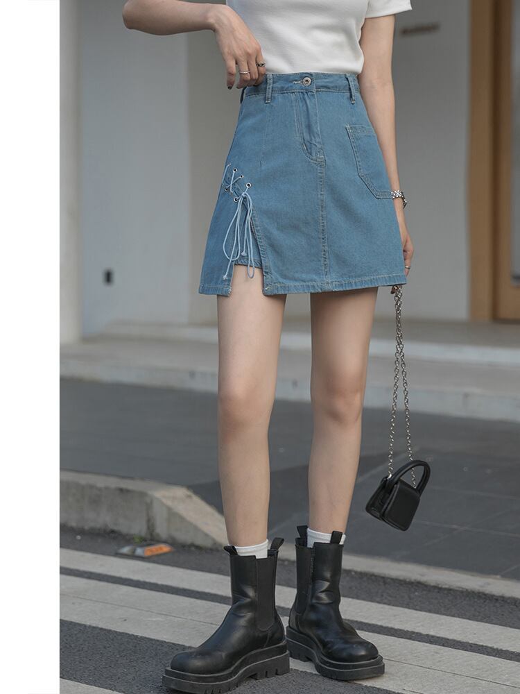 【新作】【送料無料】 スリットストラップスカート女性の夏 2021 新しいインハイウエスト痩身リトル A ラインストリートホットガールショートスカート 03536273217