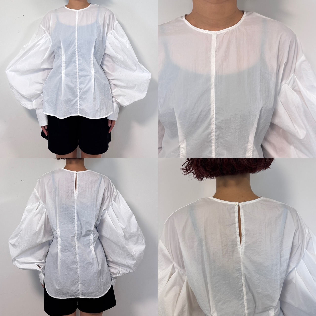 ナイロンパフスリーブtops/ホワイト