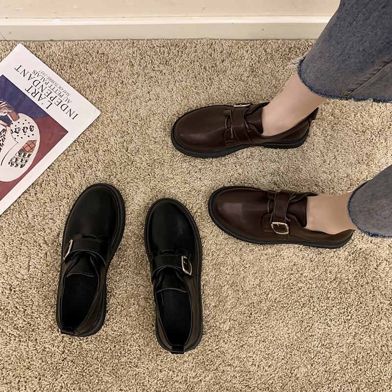 レザースプリングオータムシングルレッドベルト バックル 靴 シューズ ローファー 春物 秋物 ハーネス 部族の婦人靴15353777201