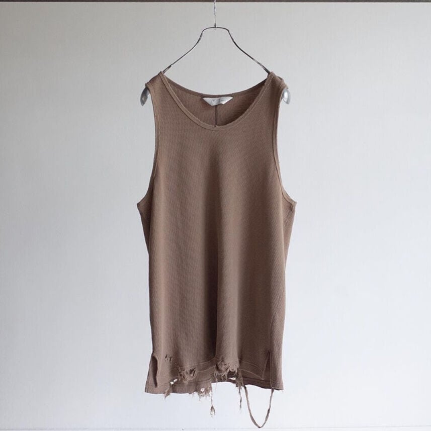 ANCELLM / タンクトップ/2/コットン/KHK/anc-ct23 ANCELLM DAMAGE WAFFLE TANK TOP (BEIGE) ANC-CT23 | IAAAM ONLINE STORE