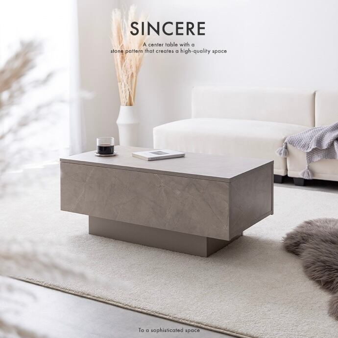 【幅85cm】Sincere 引き出し付きセンターテーブル　ストーングレー g134078]【幅85cm】Sincere 引き出し付きセンターテーブル 木製