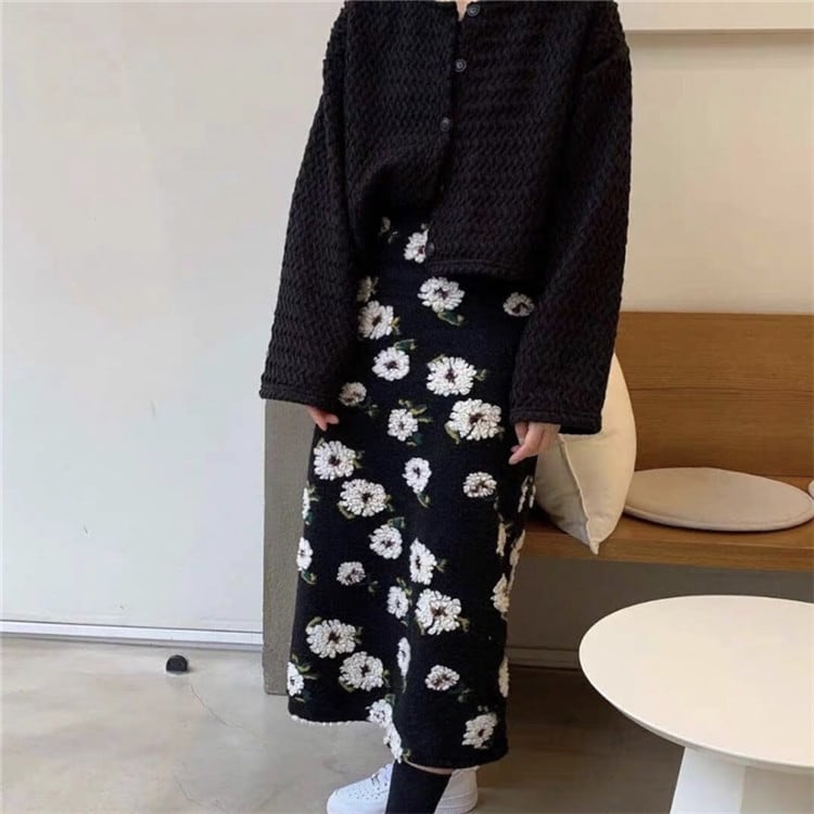 簡単!すぐおしゃれ レトロ 花柄 厚手 タイトスカート 中・長セクション スカート エレガント