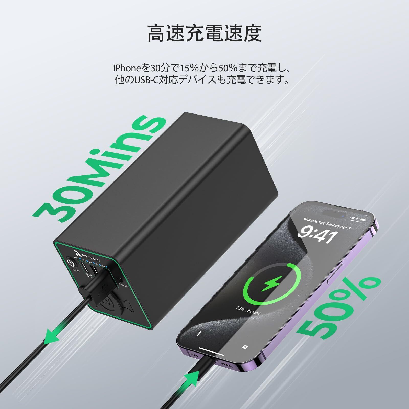 RoyPow ポータブル電源 12Vモバイルバッテリー 大容量 充電バッテリー