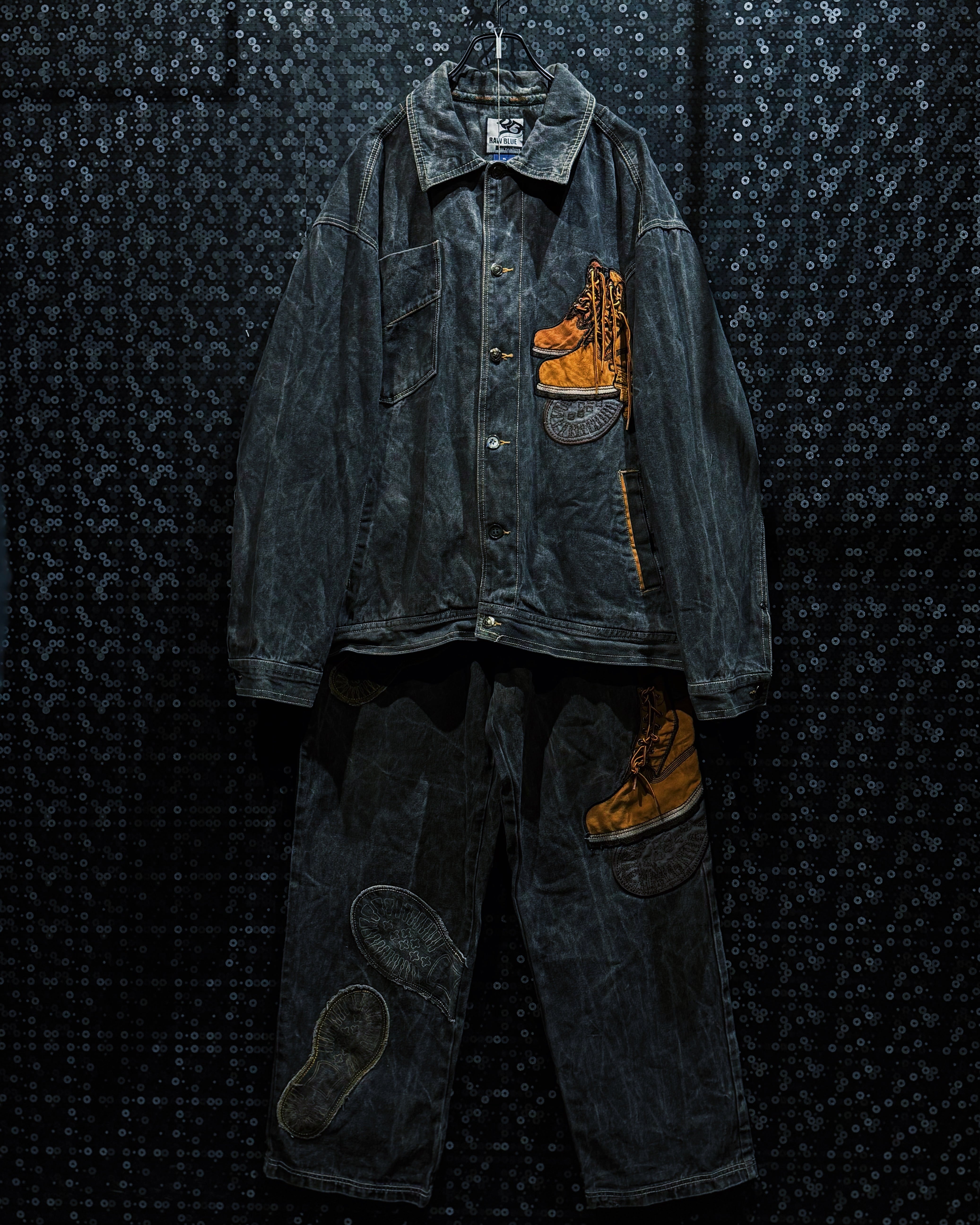 【ÆIEM】“RAW BLUE” Vintage Urban Denim Boots Patch Art Setup