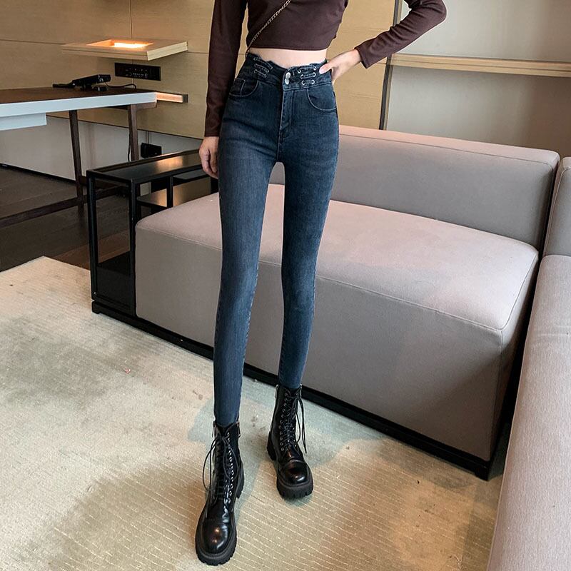 ジーンズ レディースオータムウィンターハイウェストウェストダークパンツ 秋物 冬物 ブラックストロベリース32841737276