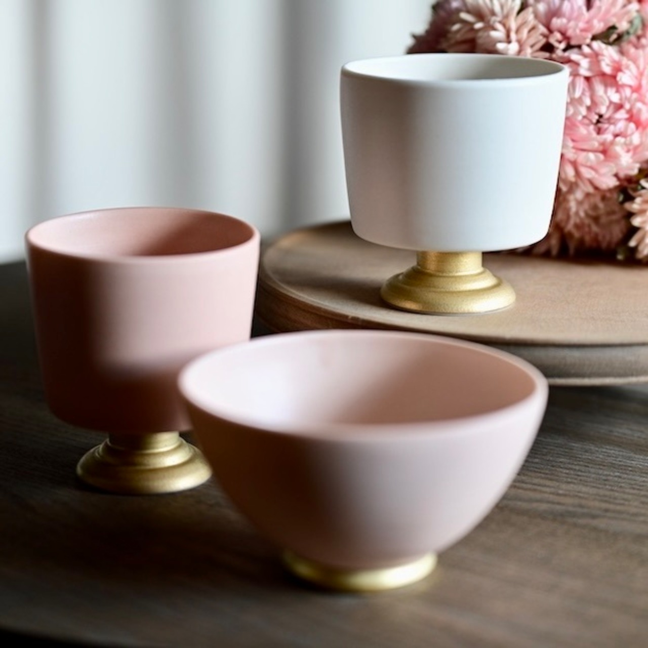 MUMCA 丸谷牧子 作 脚付ゴブレット 大 金彩 ピンク Goblet Pink  (1 個)/ 2104400000610 Pink Goblet with Gold Foot