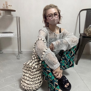 mix mesh 2way summer knit tops【Ivory】