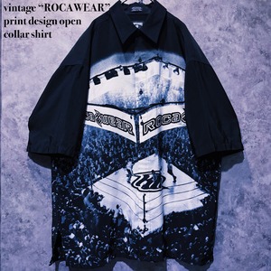 【doppio】vintage “ROCAWEAR” print design open collar shirt