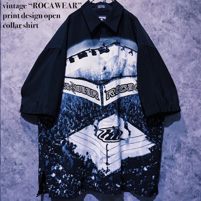 【doppio】vintage “ROCAWEAR” print design open collar shirt