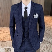 slim fit korean plaid casual suit 3piece 00034
