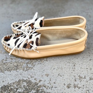 ハンドメイド モカシン/ベージュ×レオパード・柔らかい・通年対応