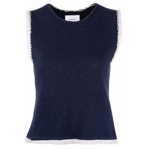 BARRIE　DENIM FRINGED CASHMERE TOP　NAVY