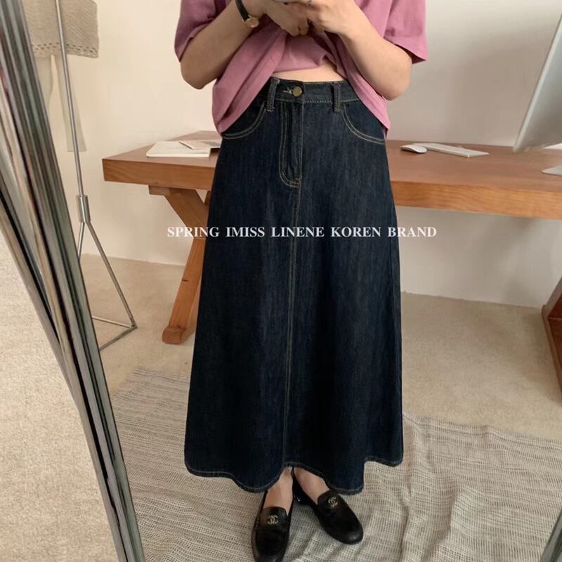 スタンダードダークスカート ハイウェストウェスト薄手Aライン レトロ ビッグFスモールZ韓国94685512859