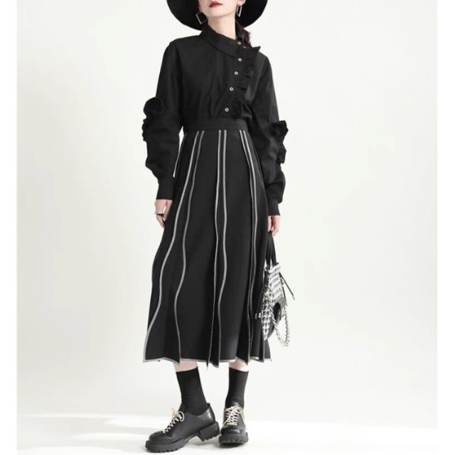 Asymmetric frill long shirt【2color】 C1285