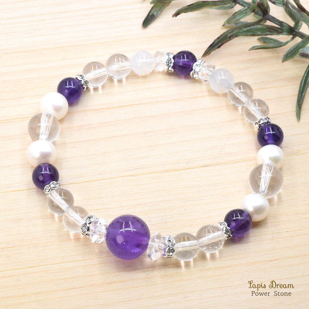 ネガティブな感情を取り払い、運気を上昇させるお守り | アメジスト、ヒマラヤ水晶のパワーストーン ブレスレット