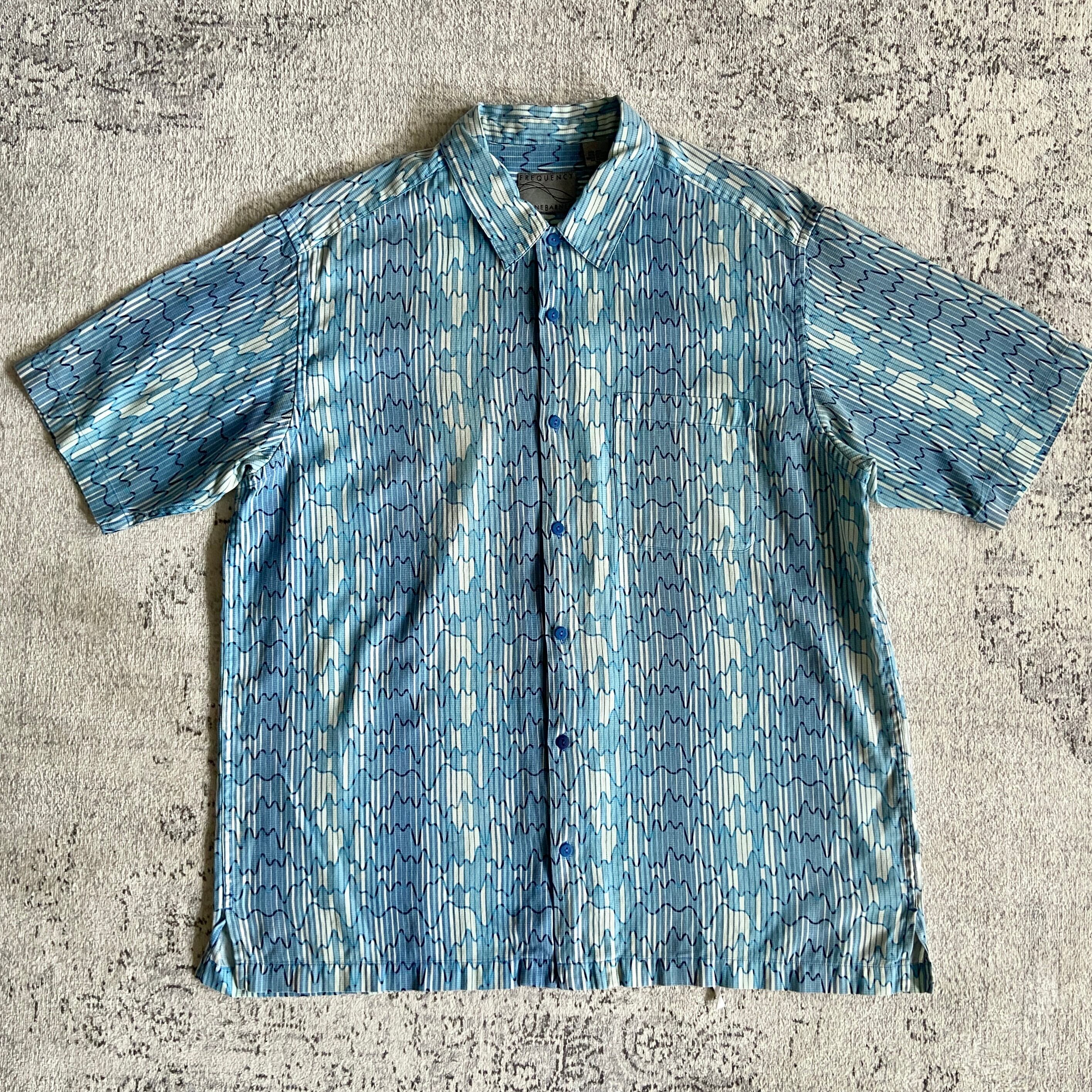 S/S 総柄 Blue Shirt Silk XL F668